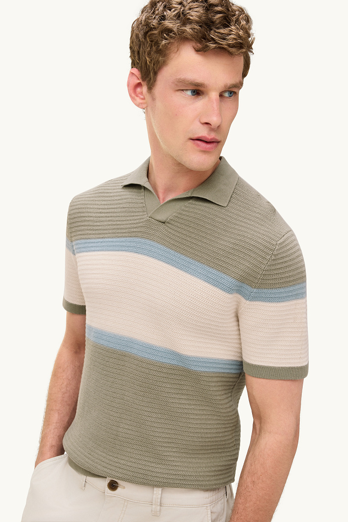 C&A Strick-Poloshirt-Regular Fit-gestreift-strukturiert, Grün, Größe: M