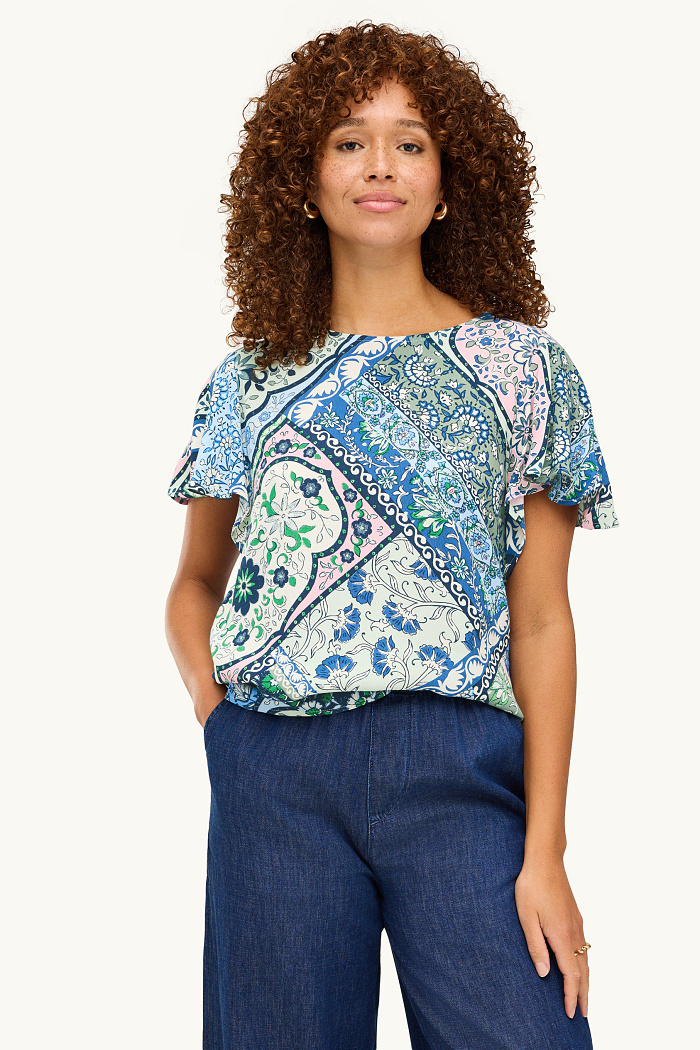 C&A Bluse-gemustert, Blau, Größe: 46
