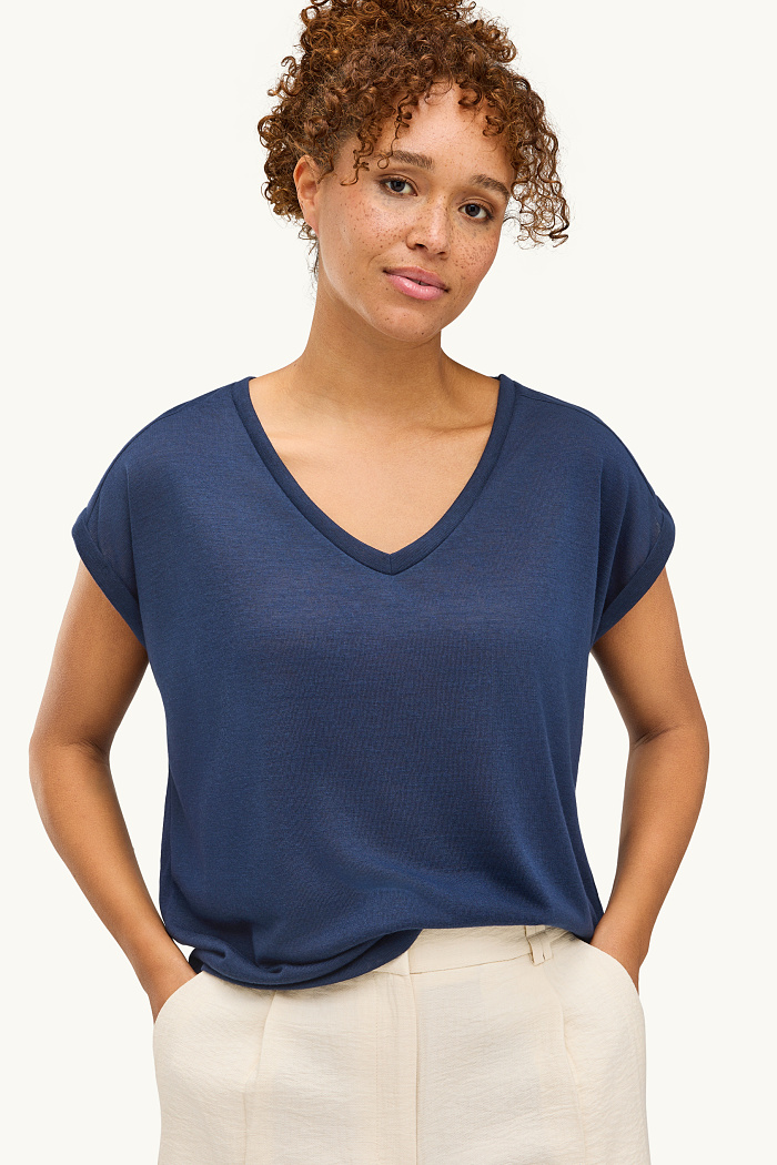 C&A T-Shirt mit V-Ausschnitt-Relaxed Fit, Blau, Größe: M