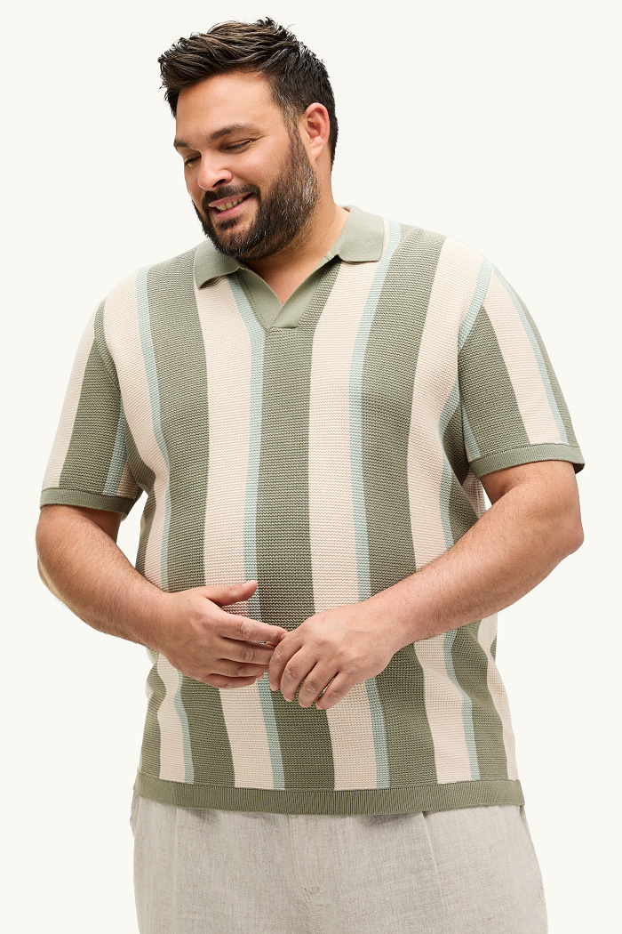 C&A Strick-Poloshirt-Regular Fit-gestreift-strukturiert, Grün, Größe: 3XL