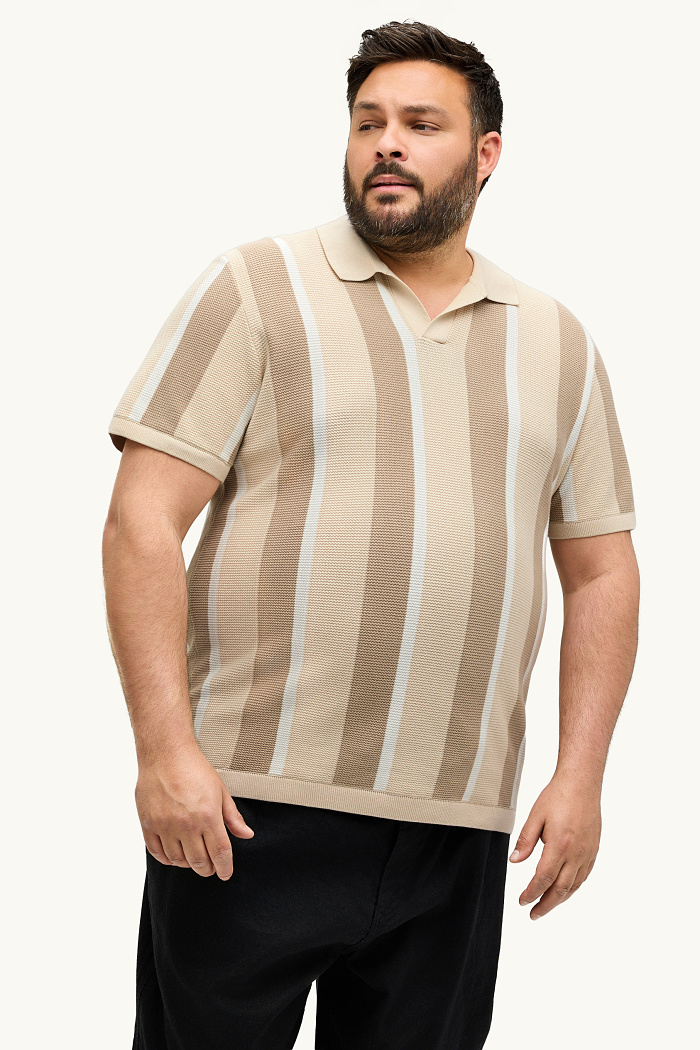C&A Strick-Poloshirt-Regular Fit-gestreift-strukturiert, Beige, Größe: 4XL