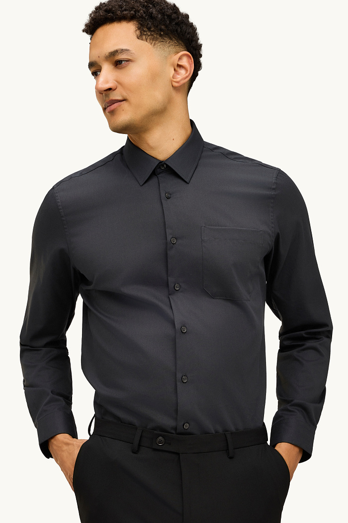 C&A Businesshemd-Regular Fit-Kent-bügelleicht, Schwarz, Größe: M