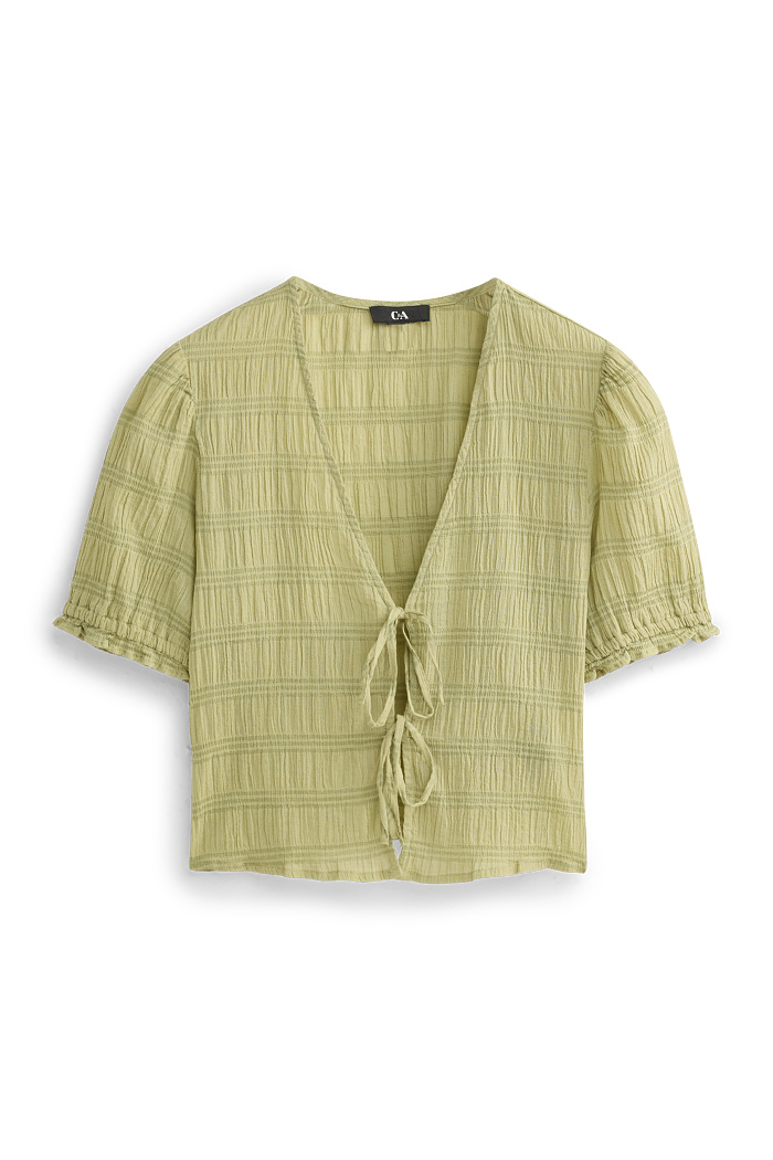 C&A Crop Bluse-gesmokt, Grün, Größe: 36