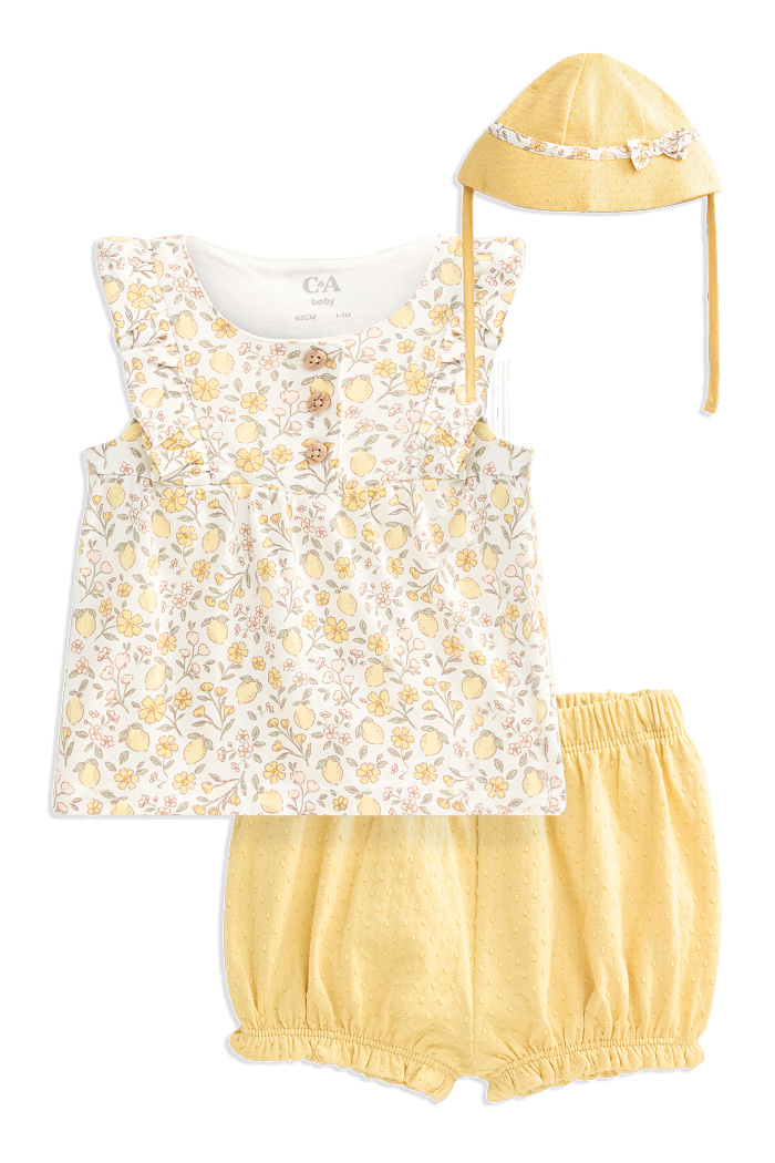 C&A Blümchen und Zitrone-Baby-Outfit-3 teilig, Gelb, Größe: 68
