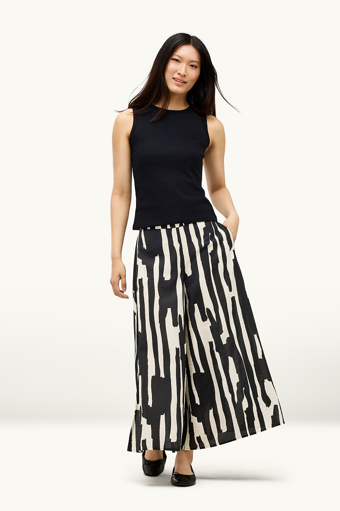 C&A Stoffhose-High Waist-Wide Leg-gemustert, Schwarz, Größe: 38