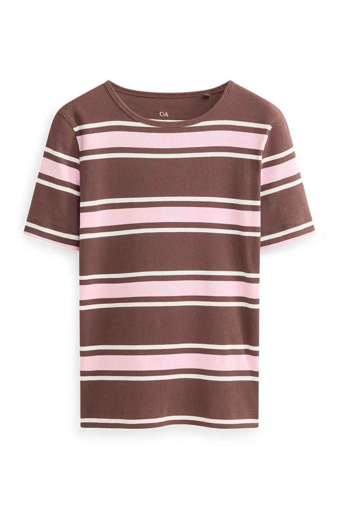 C&A T-Shirt-Slim Fit-gerippt-gestreift, Blau, Größe: L