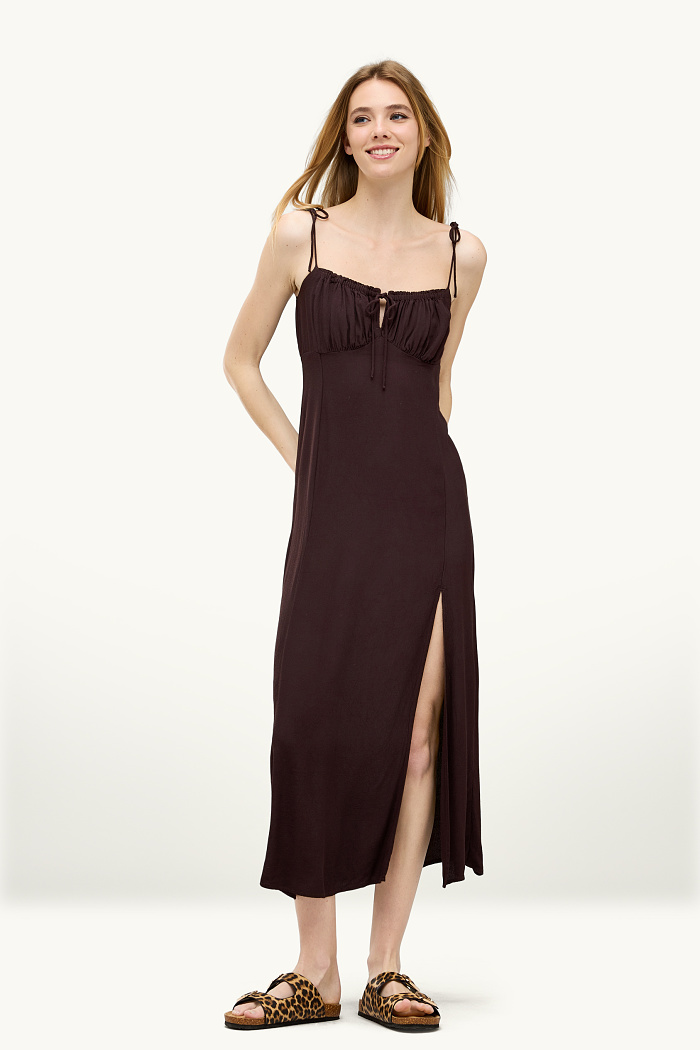 C&A Kleid mit Schlitz, Braun, Größe: 40