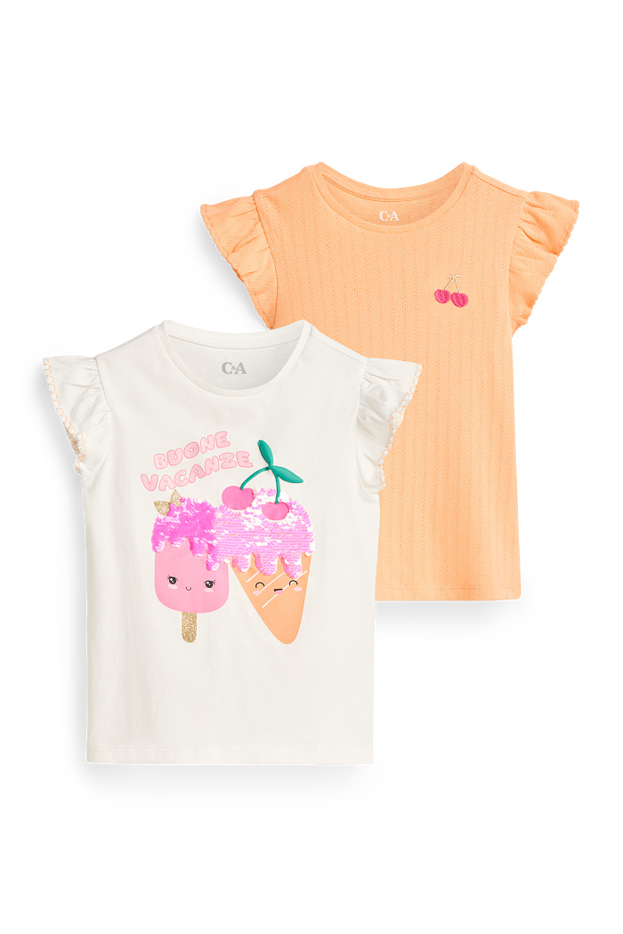C&A Multipack 2er-Eis und Kirsche-Kurzarmshirt, Weiß, Größe: 92