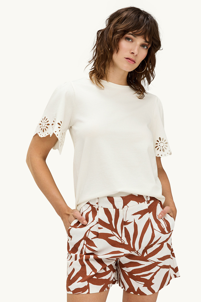 C&A T-Shirt-Regular Fit-Broderie Anglaise, Weiß, Größe: L