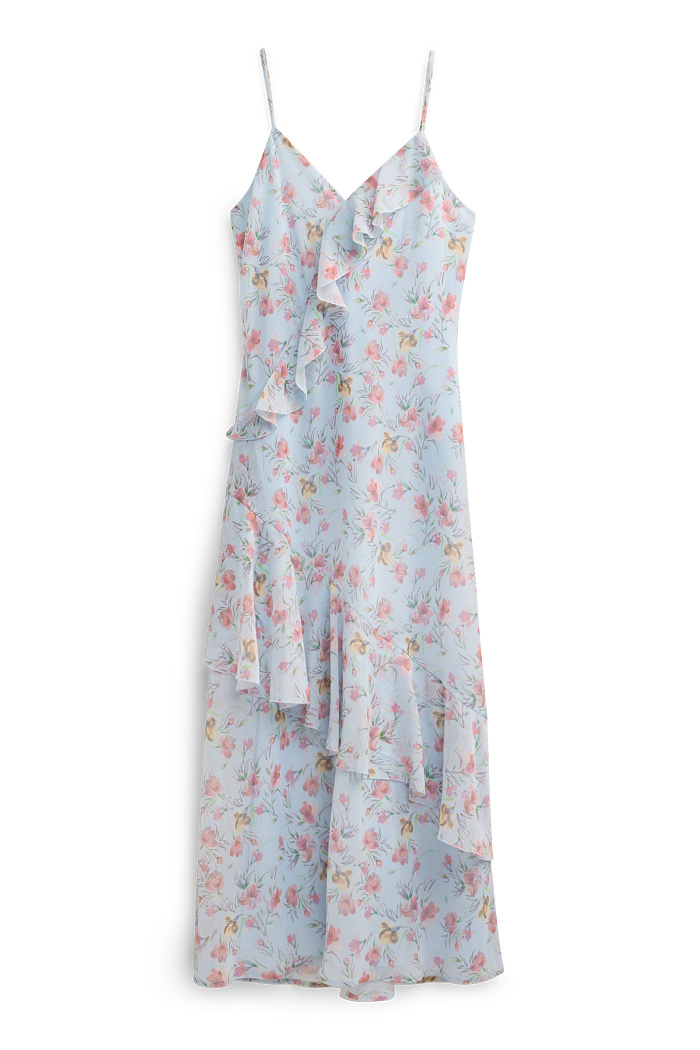 C&A Fit & Flare Kleid mit V-Ausschnitt-geblümt, Blau, Größe: 42