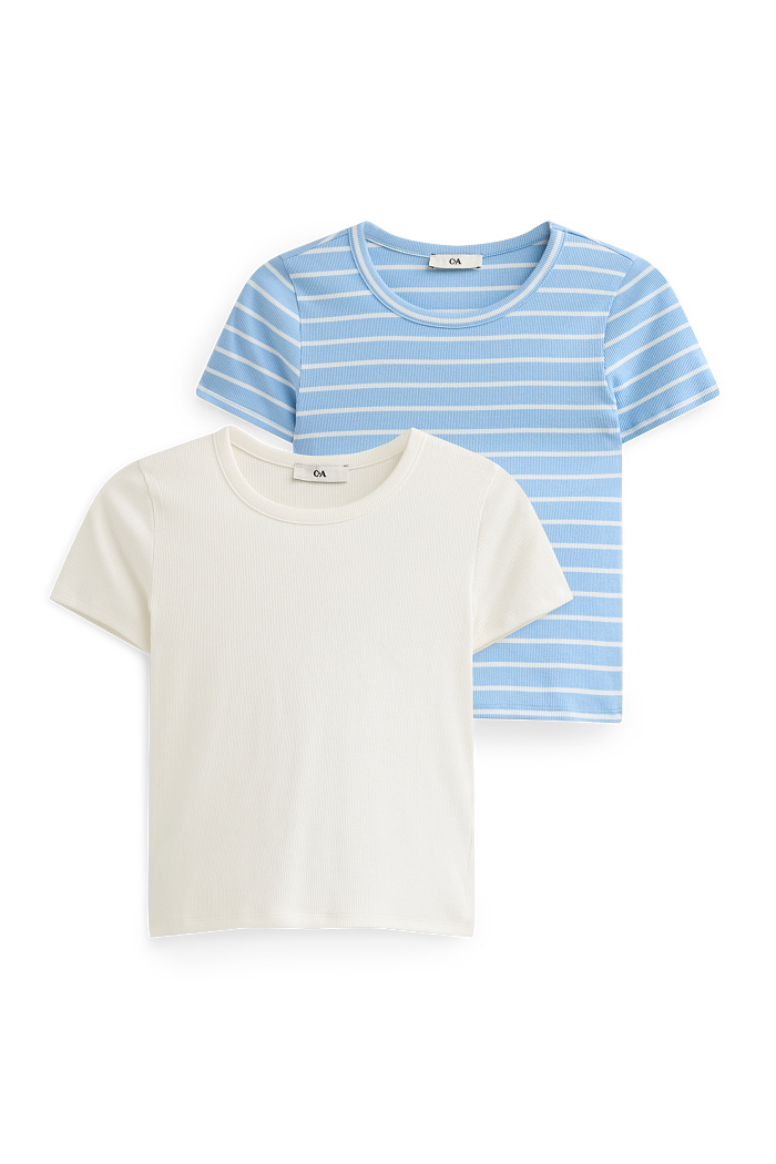 C&A Multipack 2er-Kurzarmshirt-gestreift, Blau, Größe: 140