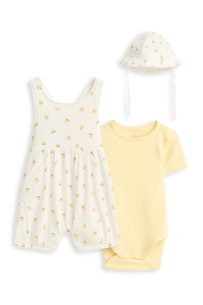 C&A Zitrone-Erstlingsoutfit-3 teilig, Weiß, Größe: 74