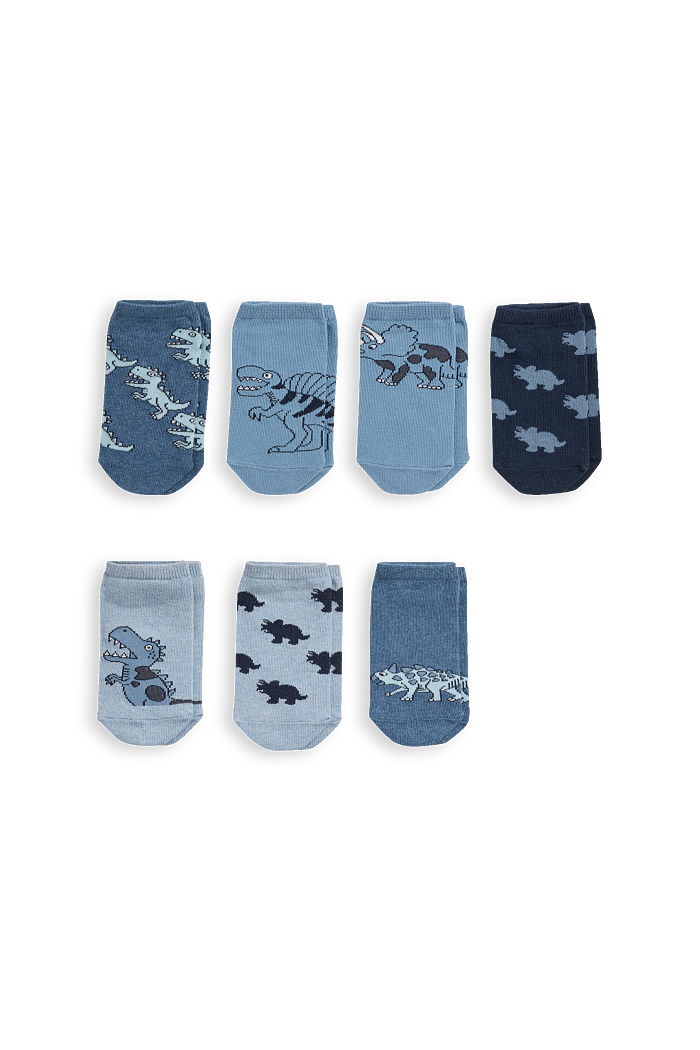 C&A Multipack 7er-Dino-Sneakersocken mit Motiv, Blau, Größe: 27-30