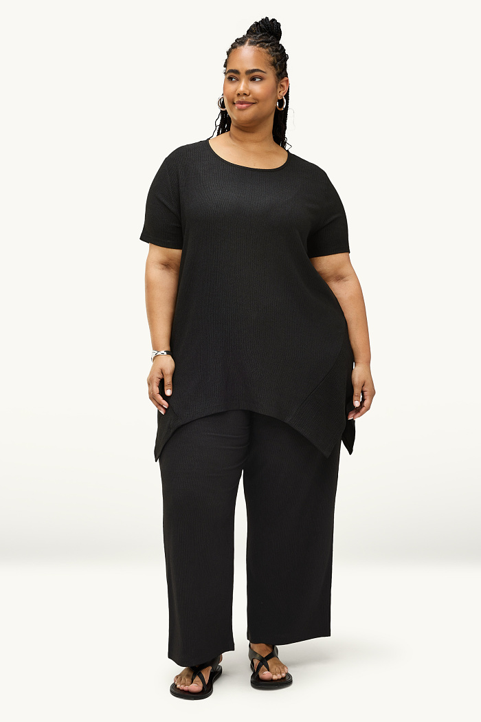 C&A Jersey-Hose-Mid Waist-Wide Leg-strukturiert, Schwarz, Größe: XL
