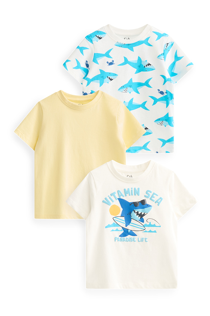 C&A Multipack 3er-Hai-Kurzarmshirt, Weiß, Größe: 122