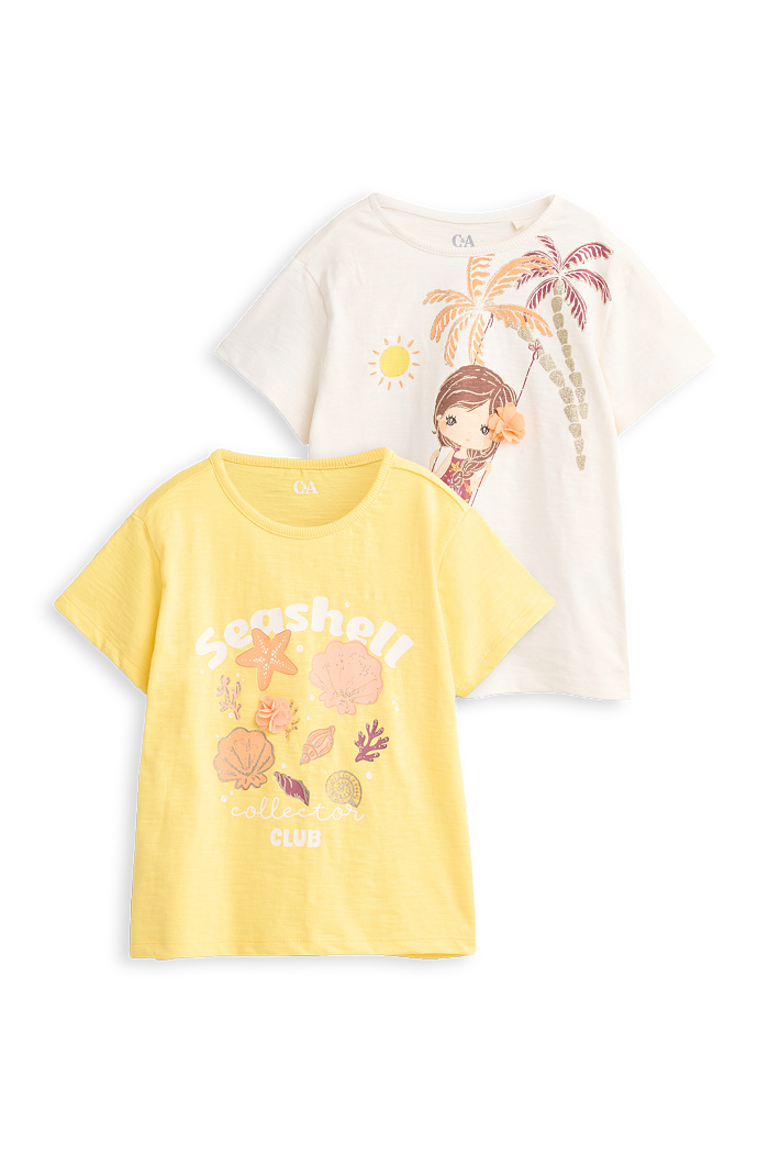 C&A Multipack 2er-Mädchen und Strand-Kurzarmshirt, Weiß, Größe: 116