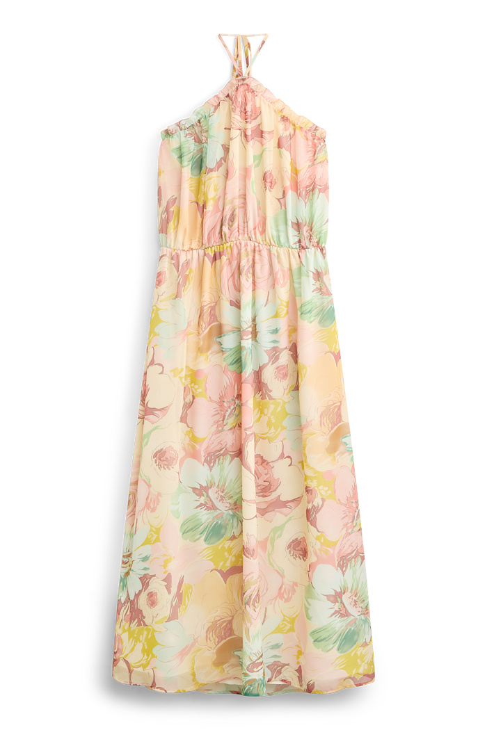 C&A Chiffon-Kleid-Straight Fit-geblümt, Grün, Größe: L