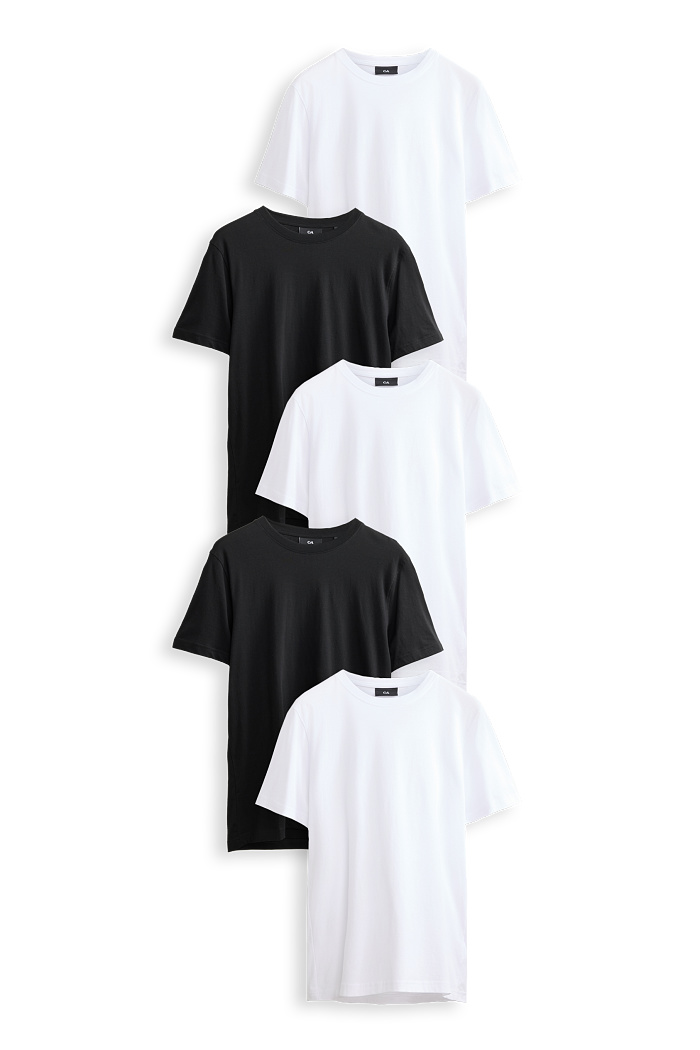 C&A Multipack 5er-T-Shirt-Regular Fit, Weiß, Größe: 3XL