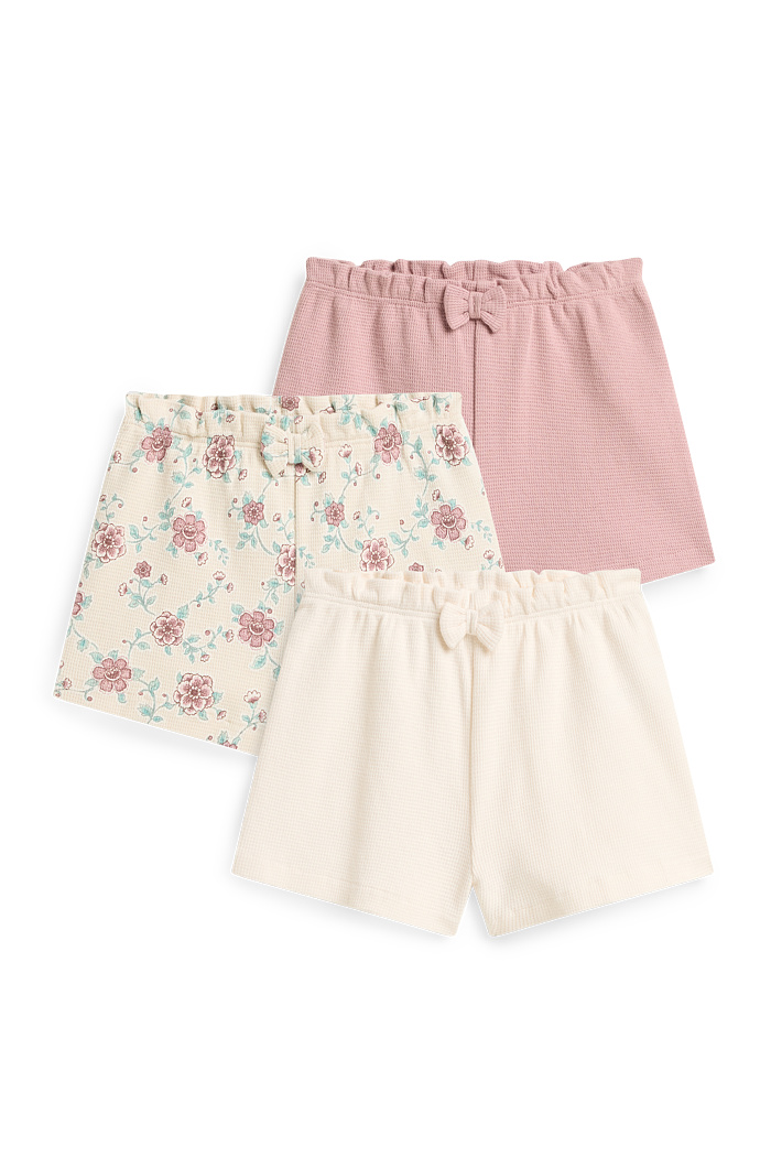 C&A Multipack 3er-Blümchen-Baby-Shorts-strukturiert, Weiß, Größe: 98