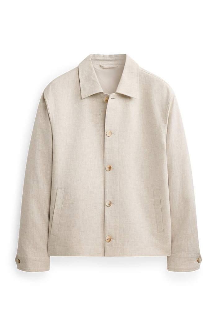 C&A Hemdjacke-Regular Fit-Kent-Leinen-Mix, Beige, Größe: S