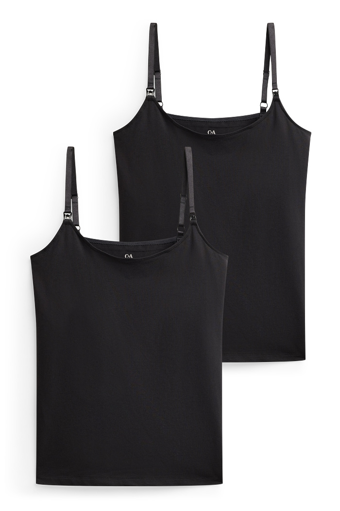 C&A Multipack 2er-Still-Top, Schwarz, Größe: 2XL