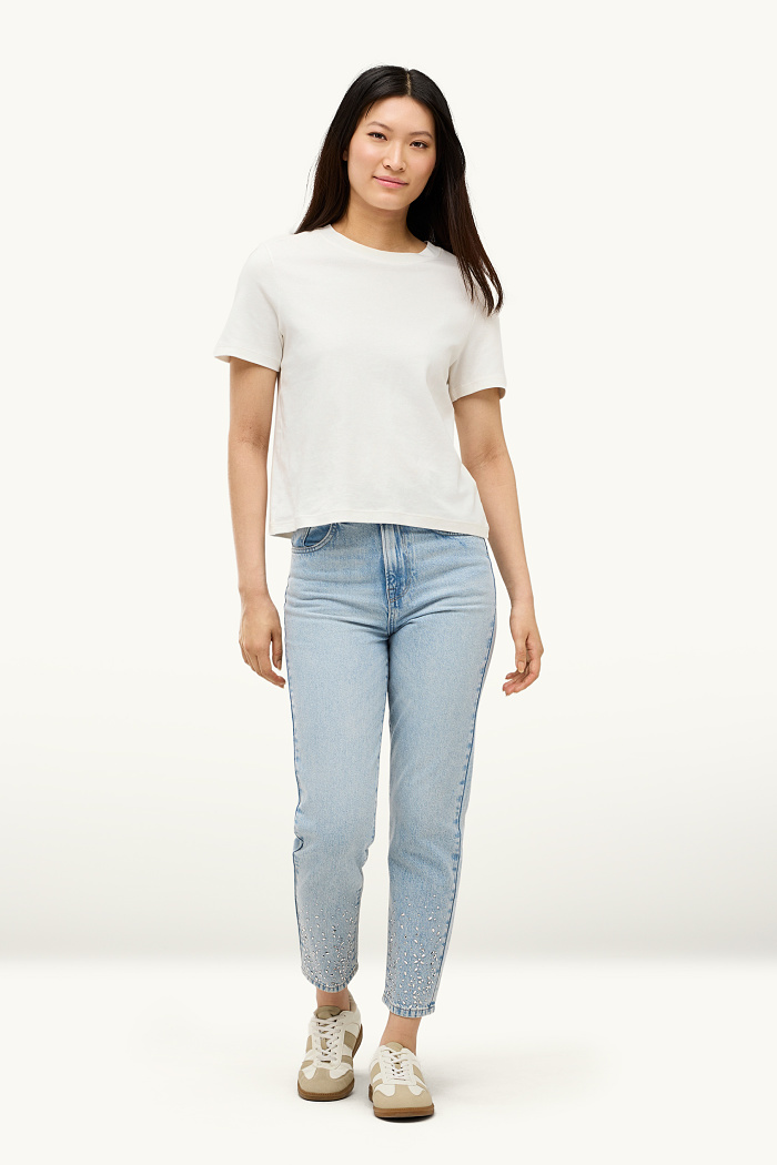 C&A Mom Jeans mit Strasssteinen-High Waist, Blau, Größe: 44
