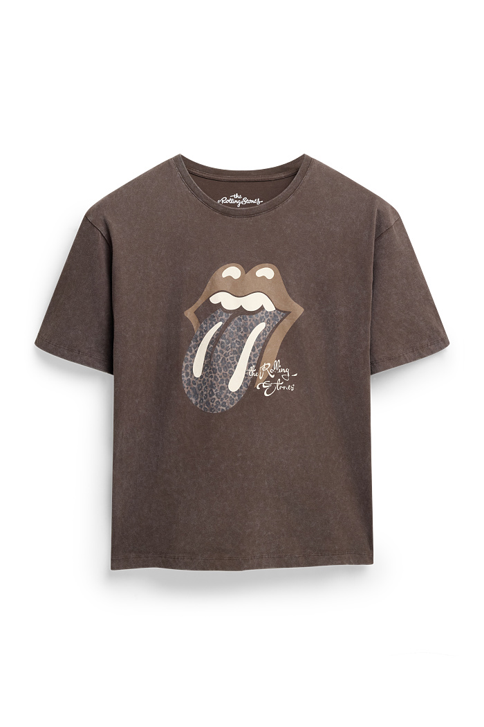 C&A T-Shirt-Oversized-gemustert-Rolling Stones, Braun, Größe: XS