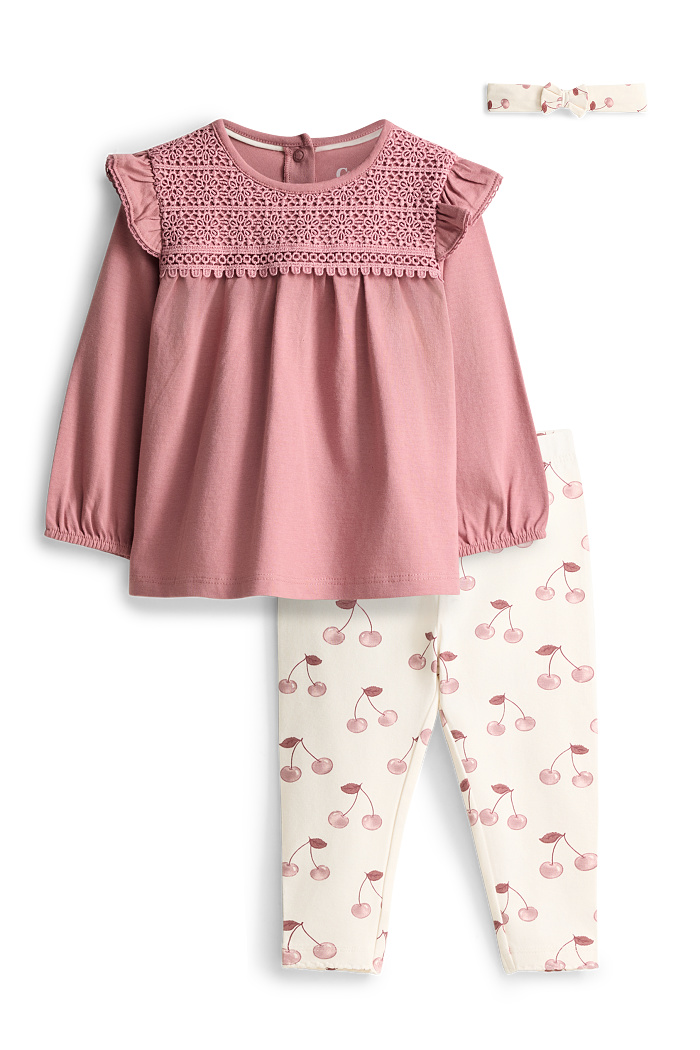 C&A Kirsche-Baby-Outfit-3 teilig, Weiß, Größe: 98