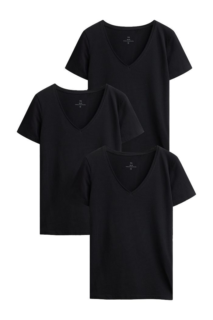 C&A Multipack 3er-T-Shirt mit V-Ausschnitt-Slim Fit, Schwarz, Größe: S