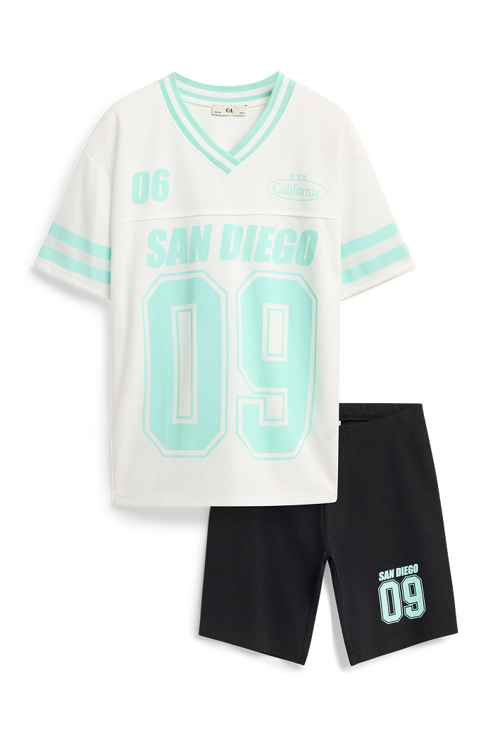 C&A San Diego-Set-Kurzarmshirt und Leggings-2 teilig, Weiß, Größe: 140