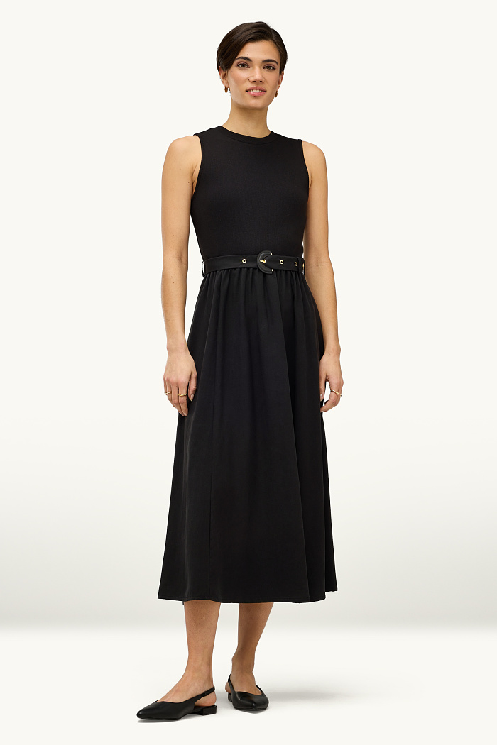 C&A Fit & Flare Kleid mit Gürtel, Schwarz, Größe: XL