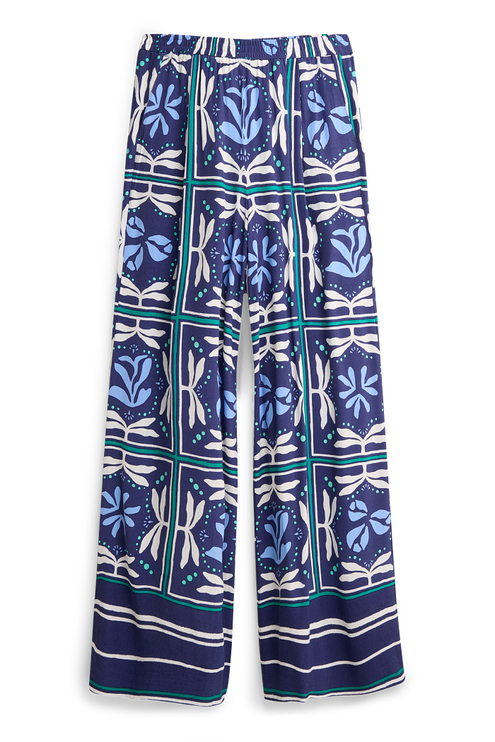 C&A Stoffhose-High Waist-Wide Leg-gemustert, Blau, Größe: 46