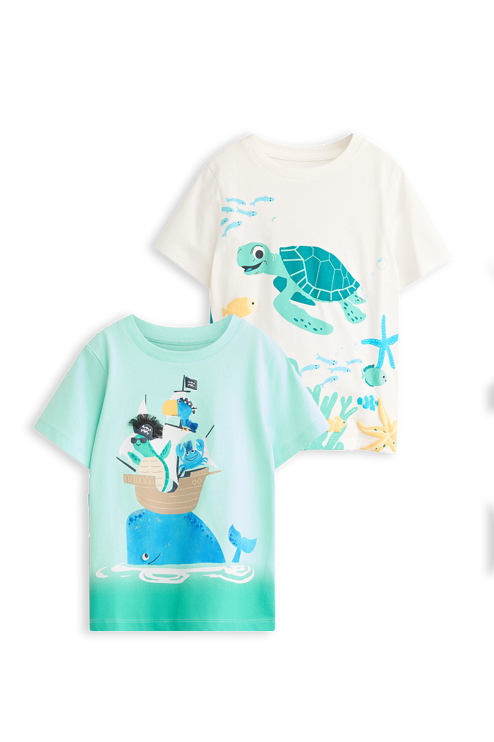 C&A Multipack 2er-Meerestiere-Kurzarmshirt, Weiß, Größe: 140