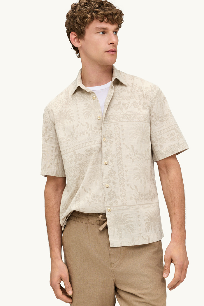 C&A Hemd-Relaxed Fit-Reverskragen-gemustert, Beige, Größe: XL