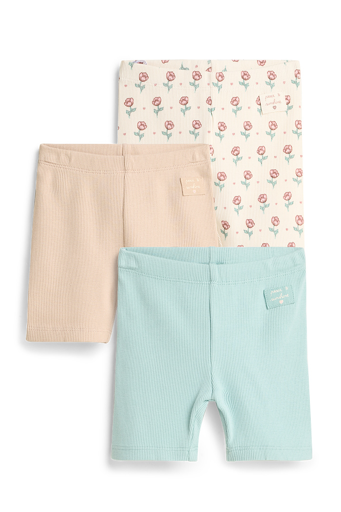 C&A Multipack 3er-Blümchen-Baby-Leggings-gerippt, Beige, Größe: 68