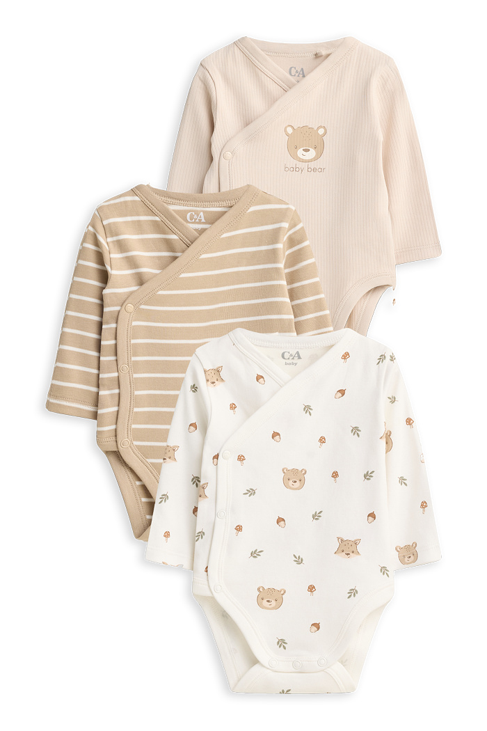 C&A Multipack 3er-Bärchen und Luchs-Baby-Wickelbody, Beige, Größe: 68
