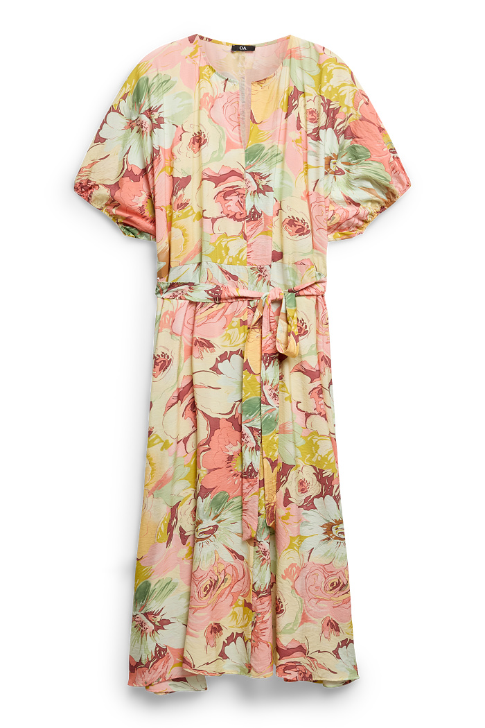 C&A Fit & Flare Kleid mit V-Ausschnitt-geblümt, Rosa, Größe: 50