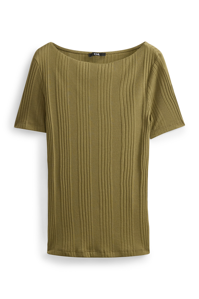 C&A T-Shirt-Regular Fit-gerippt-gestreift, Braun, Größe: S