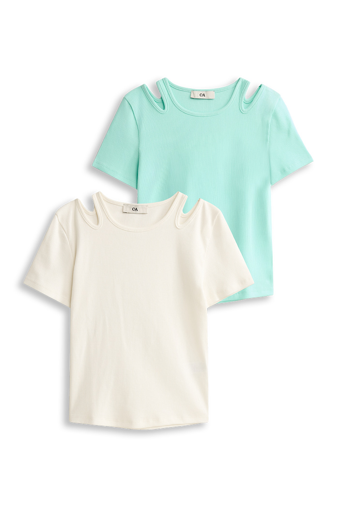 C&A Multipack 2er-Kurzarmshirt-gerippt, Türkis, Größe: 158