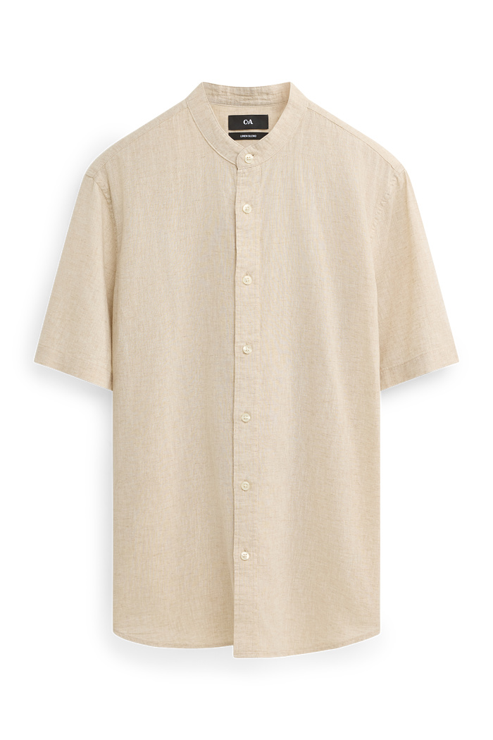 C&A Hemd-Regular Fit-Stehkragen-Leinen-Mix, Weiß, Größe: XL