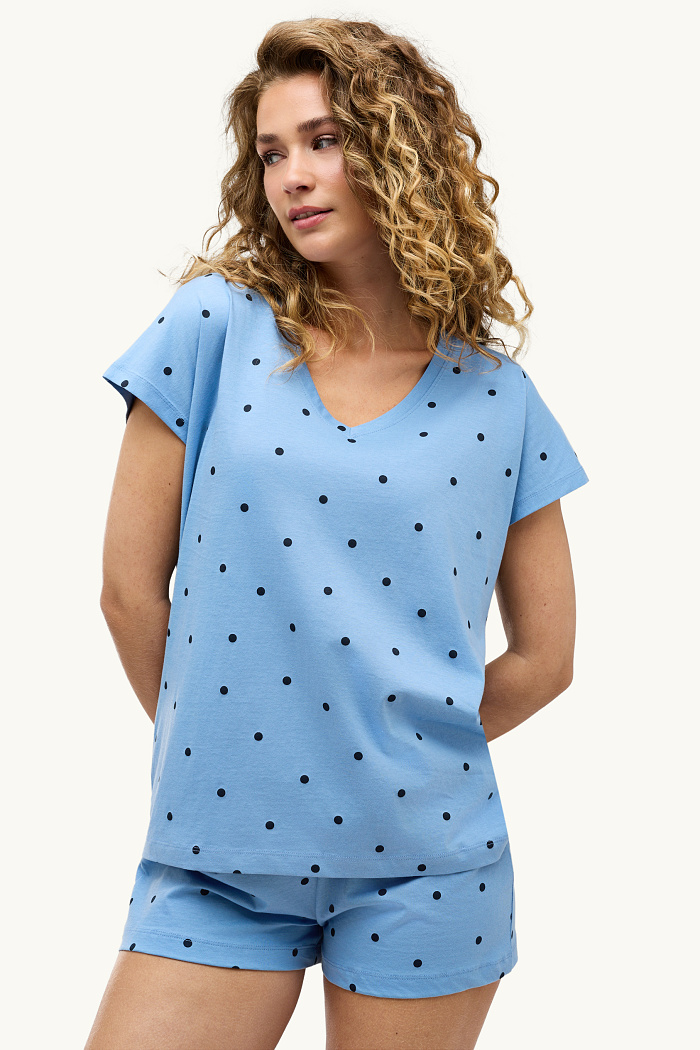 C&A Shorty-Pyjama-gepunktet, Blau, Größe: S