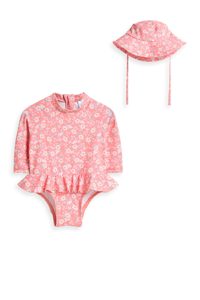 C&A Blümchen-Baby-Bade-Outfit-2 teilig, Rosa, Größe: 80