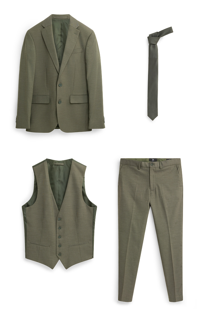 C&A Anzug mit Krawatte-Slim Fit-4 teilig, Grün, Größe: 44