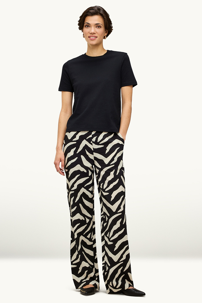 C&A Stoffhose-High Waist-Wide Leg-gemustert, Schwarz, Größe: 34