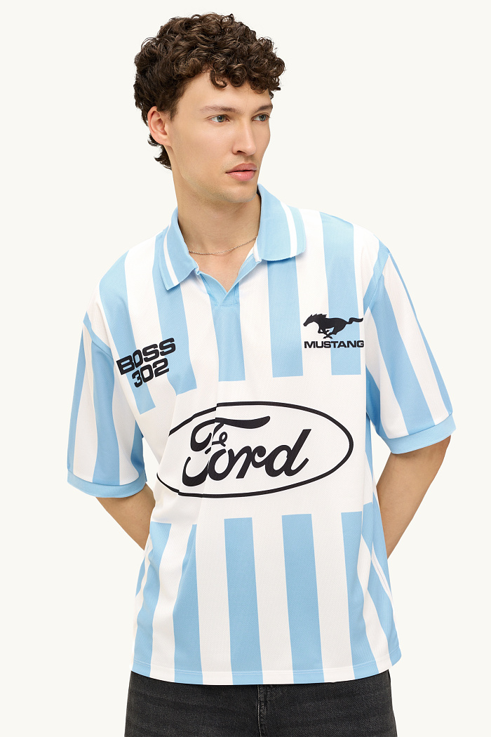 C&A Poloshirt -Relaxed Fit-gestreift-Ford Mustang, Weiß, Größe: M