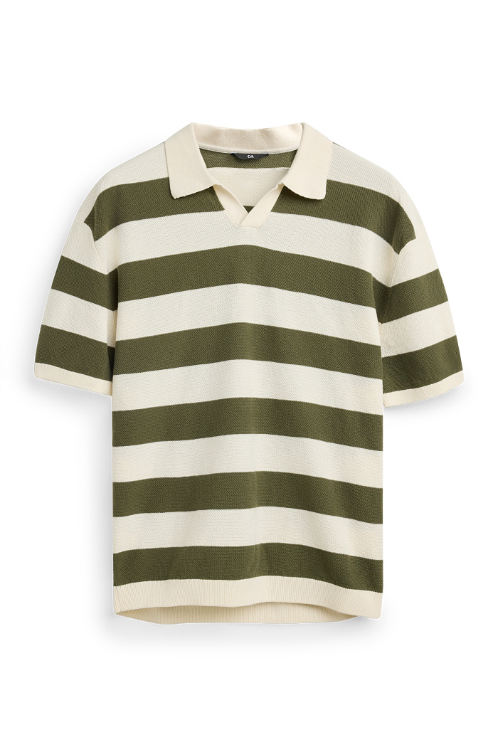 C&A Strick-Poloshirt-Relaxed Fit-gestreift-strukturiert, Grün, Größe: XL