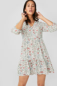 Fit & Flare Kleid in weiß / grün