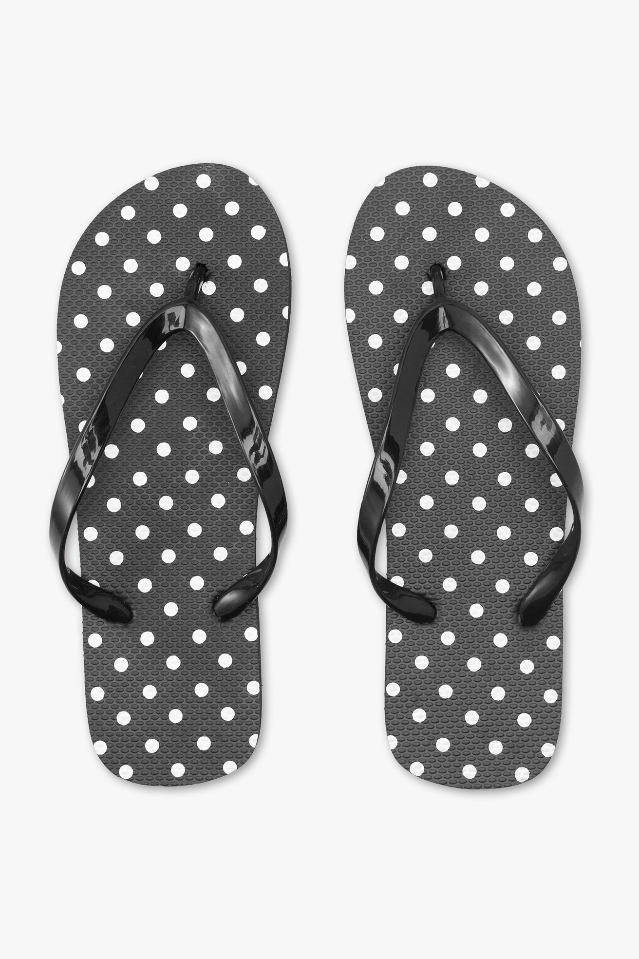 black and white polka dot flip flops