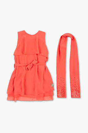Kids - Chiffon dress with scarf - shiny