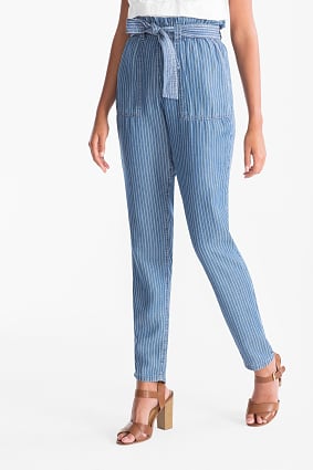 Femme - Pantalon paperbag - rayé